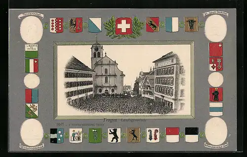 Passepartout-AK Trogen, Landsgemeinde, Wappen