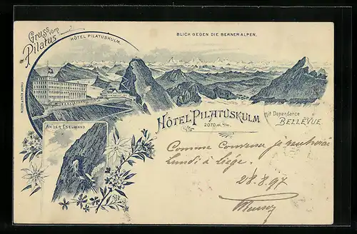 AK Hôtel Pilatuskulm, Eselwand und Berner Alpen