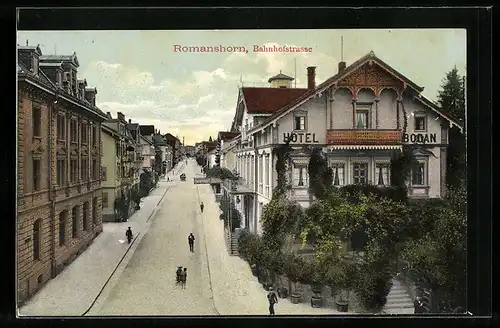 AK Romanshorn, Bahnhofstrasse mit Hotel Bodan