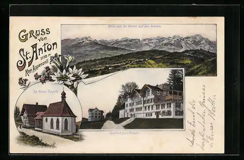 AK Oberegg, St. Anton-Kapelle, Gasthof zum Rössli, Panoramablick auf den Ort