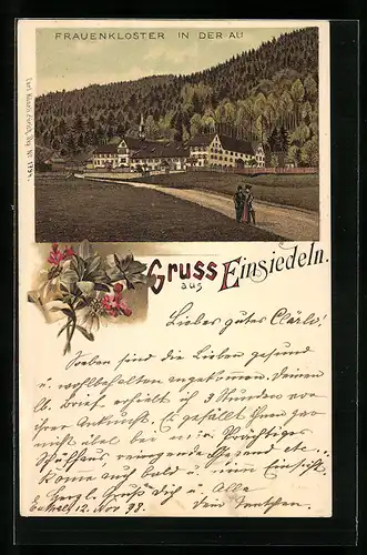 Lithographie Einsiedeln, Frauenkloster in der Au