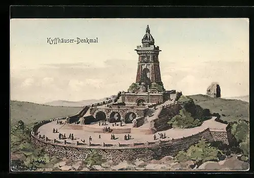 Künstler-AK Kyffhäuser, Blick zum Denkmal