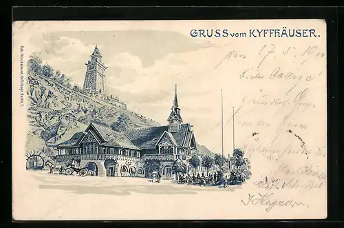 Lithographie Kyffhäuser, Partie am Denkmal