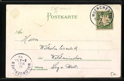 Lithographie München, Siegesthor, Maximilianeum, Frauenkirche