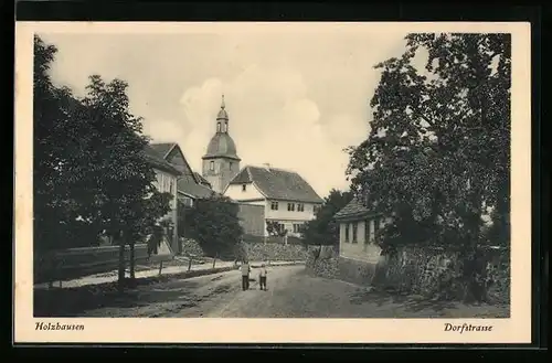 AK Holzhausen, Kirche und Partie an der Dorfstrasse