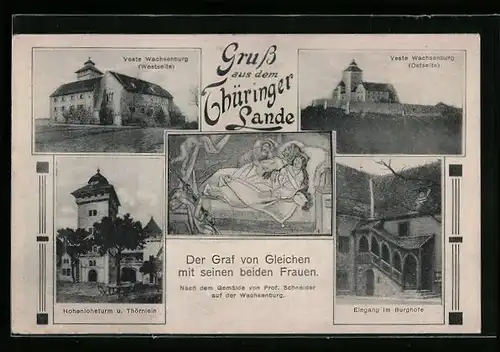 AK Holzhausen, Veste Wachsenburg, Der Graf von Gleichen mit seinen beiden Frauen, Eingang