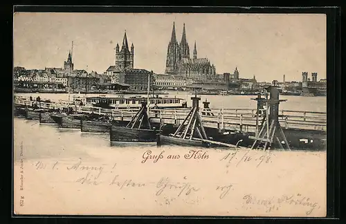 AK Köln, Uferpartie mit Kirche