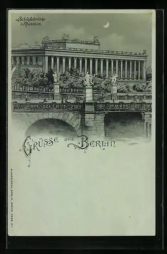 Mondschein-Lithographie Berlin, Schlossbrücke und Museum