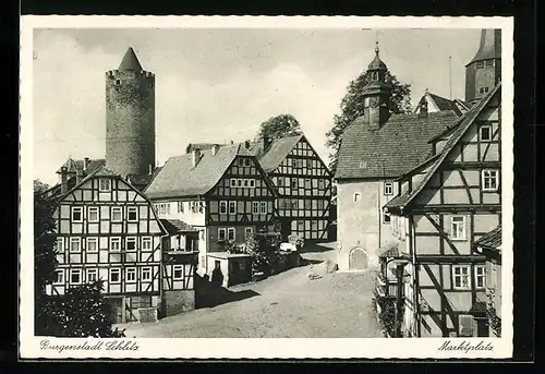 AK Schlitz, Marktplatz mit Turm aus der Vogelschau
