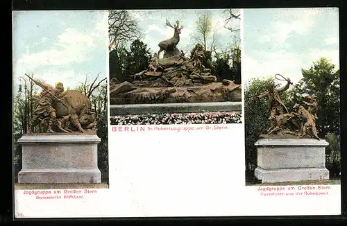 AK Berlin, St. Hubertusgruppe am Gr. Stern, Jagdgruppe am Gr. Stern