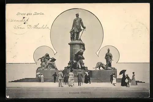 AK Berlin, Bismarck-Denkmal mit Besuchern