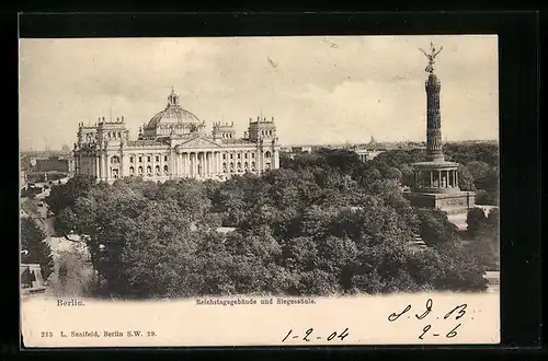 AK Berlin, Reichstagsgebäude und Siegessäule