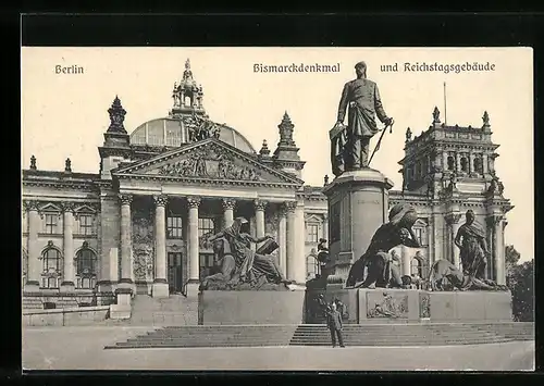 AK Berlin, Bismarckdenkmal und Reichstagsgebäude