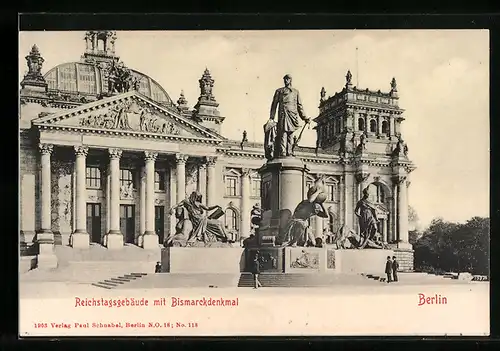 AK Berlin, Reichstagsgebäude mit Bismarckdenkmal