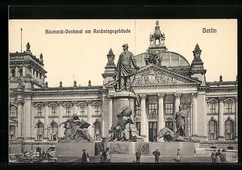 AK Berlin-Tiergarten, Bismarckdenkmal und Reichstagsgebäude