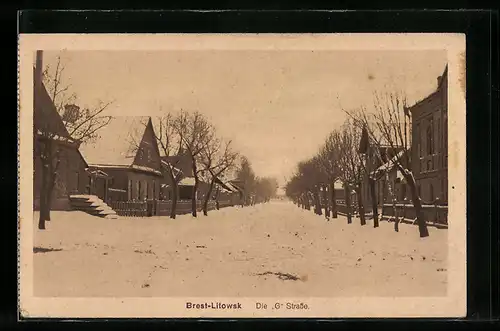 AK Brest-Litowsk, Blick in die G Strasse, Winterlandschaft