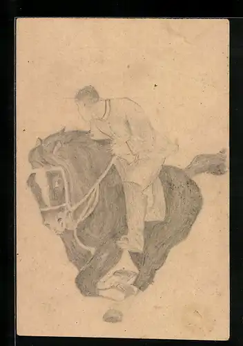 Künstler-AK Handgemalt: Soldat reitet geschwind auf seinem Pferd