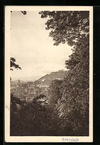 AK Brasov / Kronstadt, Blick von einer Anhöhe auf einen Teil der Stadt