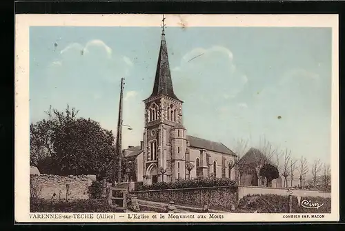 AK Varennes-sur-Tèche, L`Eglsie et le Monument aux Morts