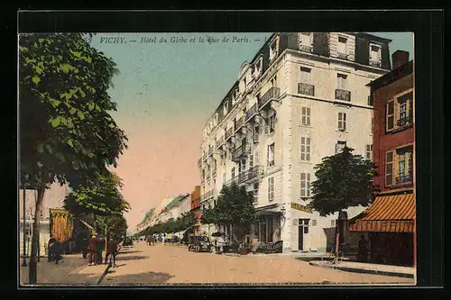 AK Vichy, Hôtel du Globe et la Rue de Paris