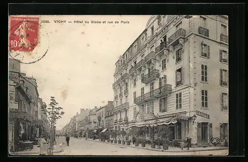 AK Vichy, Hôtel du Globe et rue de Paris