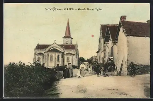 AK Monetay-sur-Allier, Grande Rue et Eglise