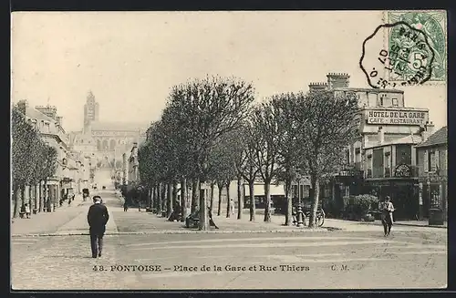 AK Pontoise, Place de la Gare et Rue Thiers