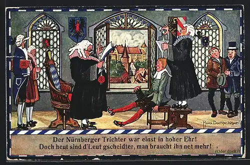 Künstler-AK Hans Boettcher: Student bekommt das Wissen mit dem Nürnberger Trichter eingeflösst