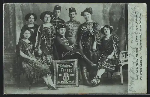 AK Gruppenfoto d. Orig. Ung. Musik- Gesang- u. Tanz-Truppe Balaton
