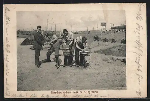 AK Soldaten beim Wäschewaschen