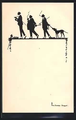 Künstler-AK Hans Boettcher: Studenten auf dem Heimweg mit Hund