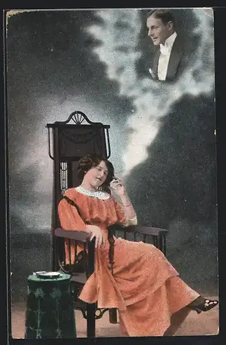 AK Junge Dame im Lehnstuhl denkt an den Geliebten