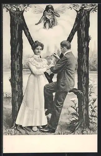 AK Buchstabe M, Paar bei Verlobung