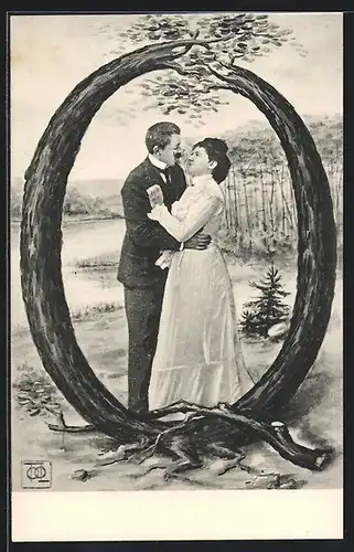 AK Paar küsst sich im Buchstaben O