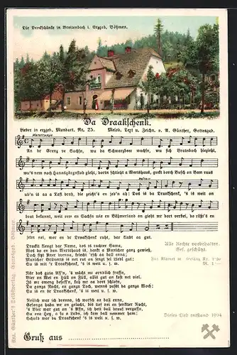 Lied-AK Anton Günther Nr. 25: Breitenbach /Erzgeb., Da Draakschenk, Gasthaus Dreckschenke