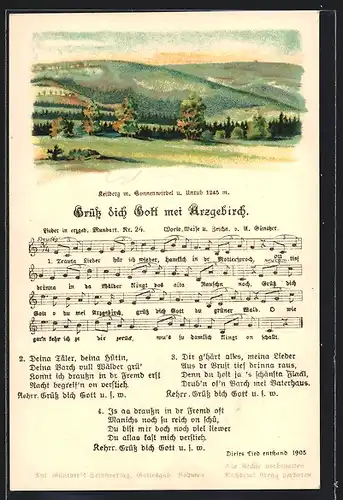 Lied-AK Anton Günther Nr. 24: Grüss dich Gott mei Arzgebirsch, Text und Noten