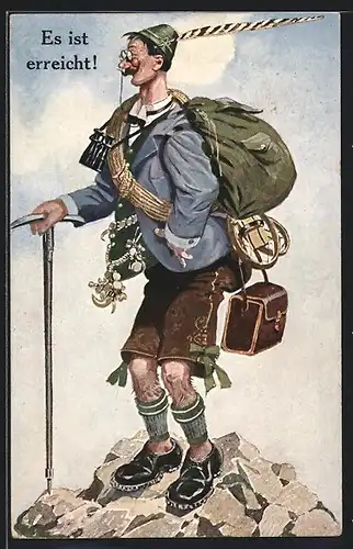 AK Es ist erreicht!, Bergsteiger steht auf dem Gipfel