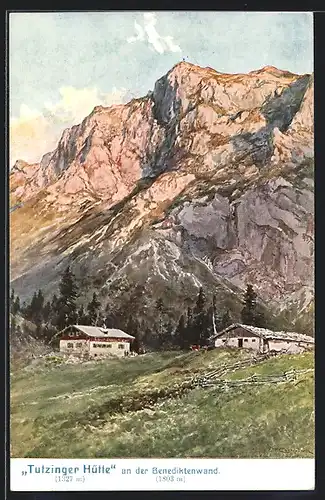 Künstler-AK Edward Theodore Compton: Tutzinger Hütte, Gesamtansicht mit Benediktenwand