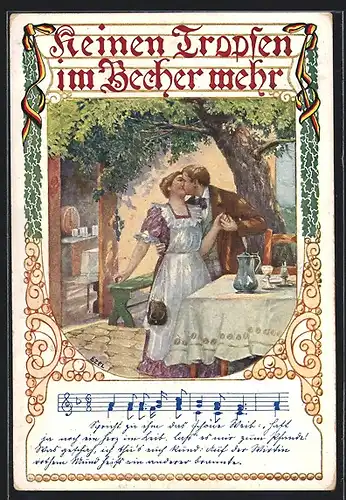 Künstler-AK Ezel: Keinen Tropfen im Becher mehr, Paar beim Kuss