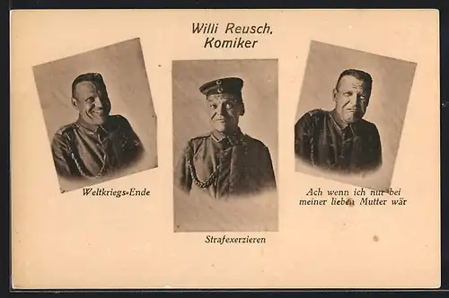 AK Komiker Willi Reusch in verschiedenen Posen