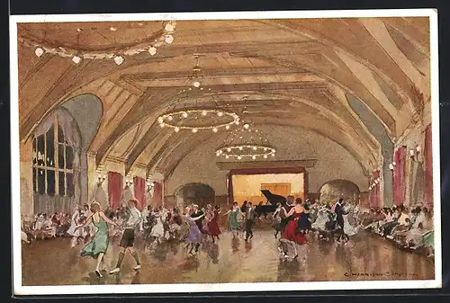 Künstler-AK Klais / Obb., Schloss Elmau, Tanz im grossen Saal