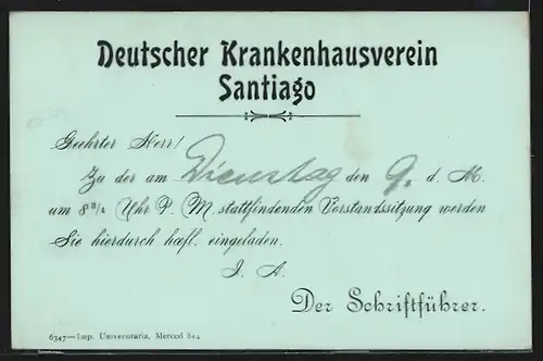 AK Santiago, neoklassizistisches Gebäude, Deutscher Krankenhausverein, Ganzsache