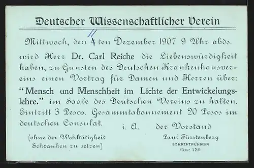 AK Santiago, neoklassizistisches Gebäude, Deutscher Wissenschaftlicher Verein, Ganzsache