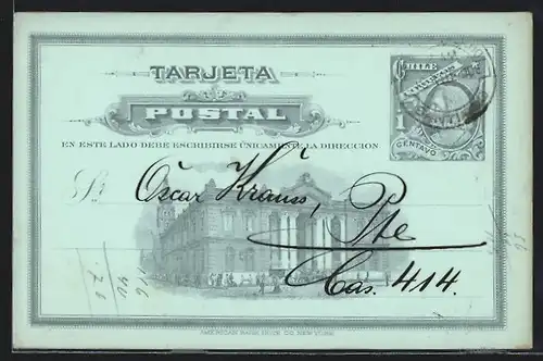 AK Santiago, gemischter Chor, neoklassizistisches Gebäude, Ganzsache