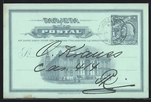 AK Santiago, Deutscher Wissenschaftlicher Verein, Vorstandssitzung, neoklassizistisches Gebäude, Ganzsache