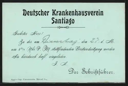AK Santiago, Deutscher Wissenschaftlicher Verein, Vorstandssitzung, neoklassizistisches Gebäude, Ganzsache