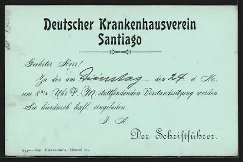 AK Santiago, Deutscher Krankenhausverein, Vorstandssitzung, neoklassizistisches Gebäude, Ganzsache