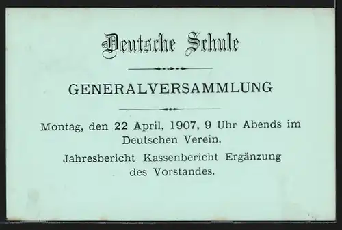 AK Santiago, Deutsche Schule, Generalversammlung, neoklassizistisches Gebäude, Ganzsache