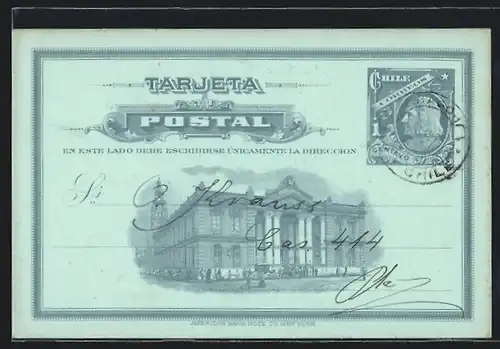 AK Santiago, Deutscher Turnverein, General Versammlung 1907, Ganzsache