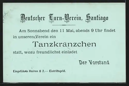 AK Santiago, Deutscher Turnverein, Tanzkränzchen, Ganzsache